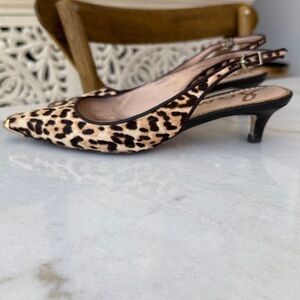 SAM EDELMAN Ludlow Pump Calf hair Slingback Kitten Heel Pointed Toe US 7.5M